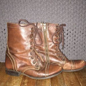 Steve Madden brown combat boots real leather